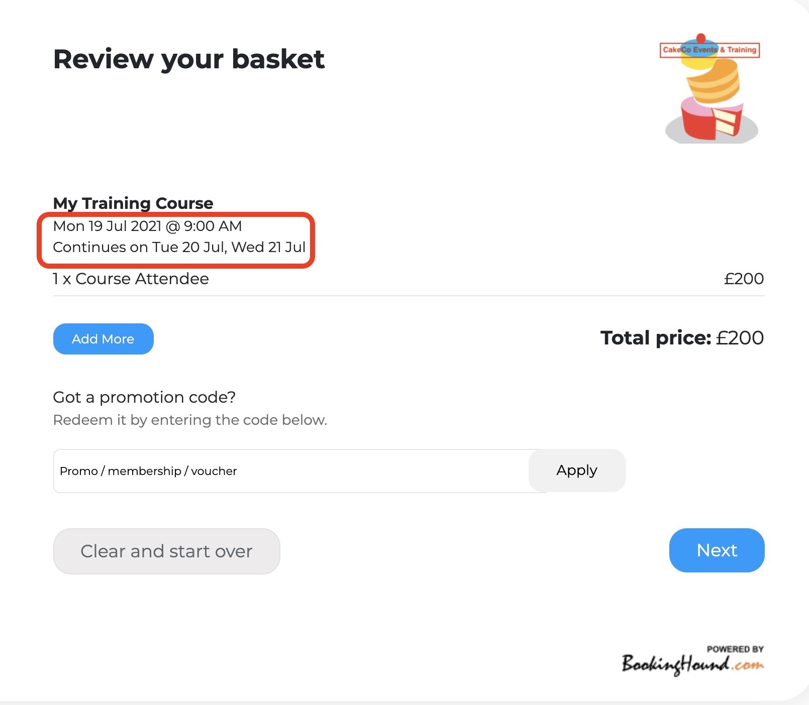 Review your basket Screen